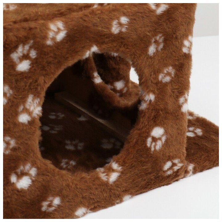 Домик-когтеточка "Квадратный двухэтажный с двумя окошками", 50х36х75 см, джут, коричневая с - фотография № 13