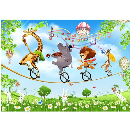 Циркачи и музыканты детские - Виниловые фотообои, (211х150 см) слоненок и дерево детские виниловые фотообои 211х150 см