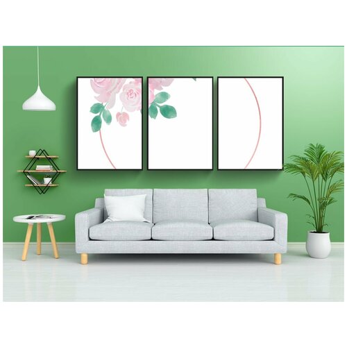 фото Набор модулных постеров для интерьера "акварельные цветы, акварель цветы, рамка" 60x90 см. в тубусе, без рамки lotsprints