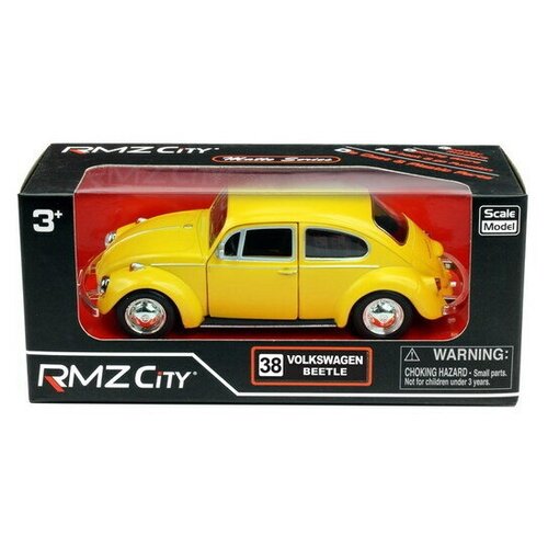 Машина металлическая RMZ City 1:32 Volkswagen Beetle 1967, инерционная, желтый матовый цвет легковой автомобиль siku volkswagen beetle с домом на колесах 1629 1 50 19 7 см желтый серебристый