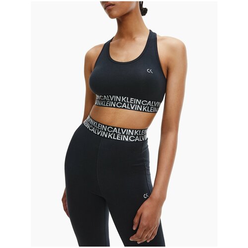 фото Бра calvin klein м черное с двойной лого-резинкой performance double logo low impact sports bra