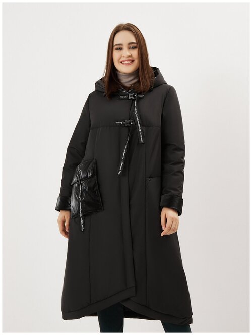 Куртка  NELIY VINCERE демисезонная, удлиненная, силуэт прямой, утепленная, несъемный капюшон, размер 58, черный