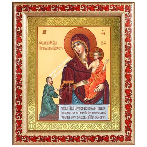 Икона Божией Матери Нечаянная Радость, в рамке с узором 19*22,5 см