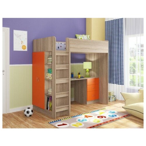 Кровать Формула Мебели Теремок-3 белый / оранжевый