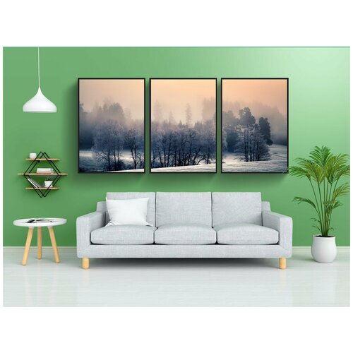 фото Набор модулных постеров для интерьера "луг, лес, туман" 60x90 см. в тубусе, без рамки lotsprints