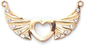 Украшение пришивное металл со стразами Сердце с крыльями UF.320 60х32мм цв. золото уп.10шт
