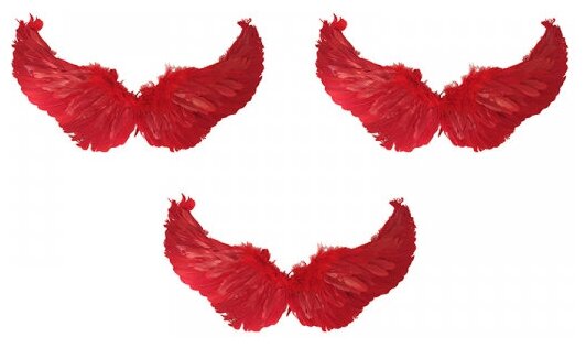 Крылья ангела красные перьевые карнавальные большие 60х35см, на Хэллоуин и Новый год (3 пары в наборе)