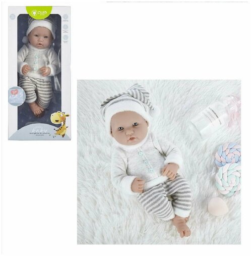 Пупс JUNFA Pure Baby 35см в кофточке, штанишках и шапочке, в коробке