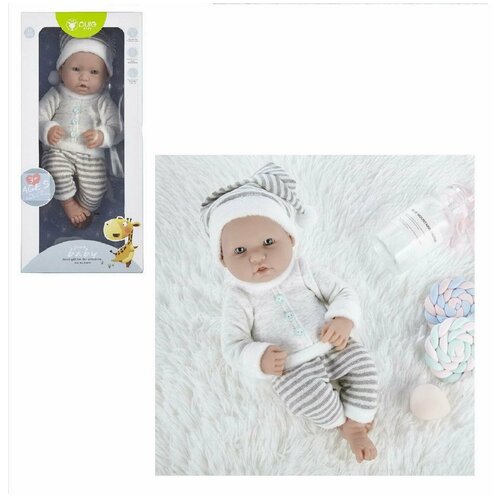 Пупс JUNFA Pure Baby 35см в кофточке, штанишках и шапочке, в коробке