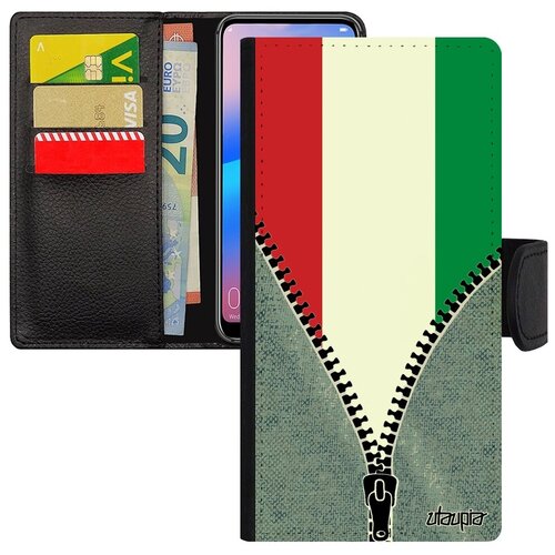 фото Противоударный чехол книжка на смартфон // galaxy a10 // "флаг венгрии на молнии" стиль государственный, utaupia, серый