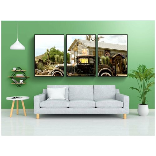 фото Набор модулных постеров для интерьера "хакберри универсальный магазин, маршрут 66, каркас" 60x90 см. в тубусе, без рамки lotsprints