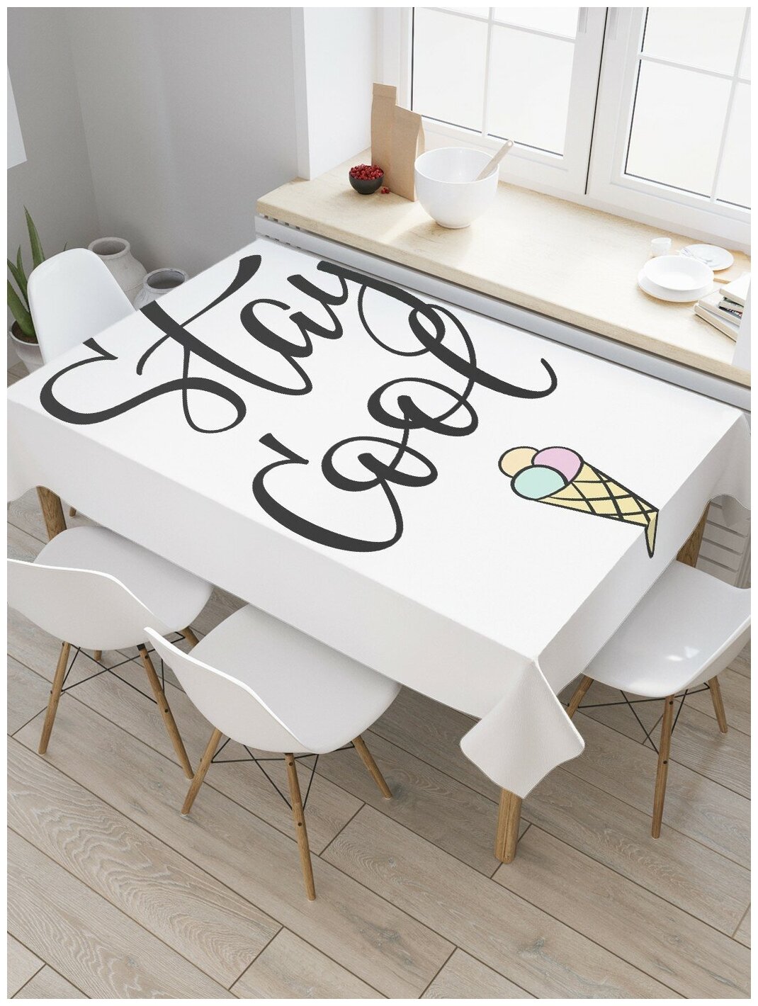 Скатерть прямоугольная JoyArty на кухонный стол "Холодное мороженое" из оксфорда, 120x145 см