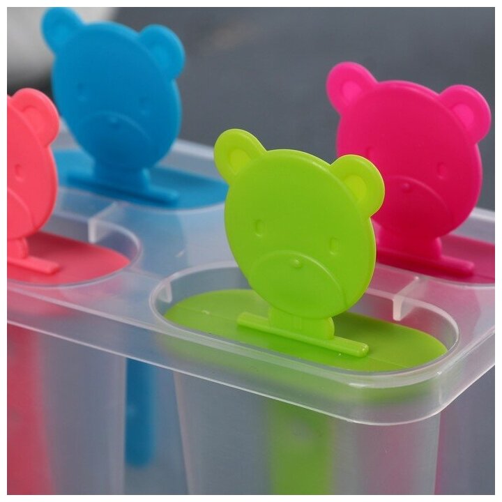 Форма для мороженого «Медвежонок», 13×11,5×7,5 см, 4 ячейки, цвет микс