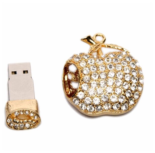 Металлическая флешка со стразами "Яблоко" (128 Гб / GB USB 20 Золотой/Gold APPLE Самый продаваемый подарок для девушки на 14 февраля опт)