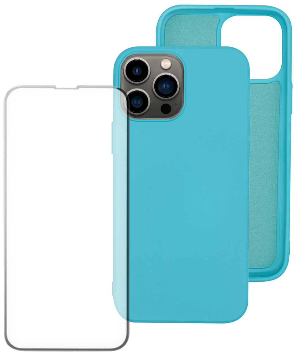 Комплект: Чехол Silicone Case (без лого) + защитное стекло для Apple iPhone 13 Pro / Айфон 13 Про / Накладка / бампер
