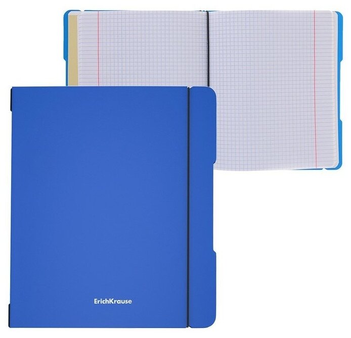 ErichKrause Тетрадь А5+, 48 листов в клетку ErichKrause "FolderBook", съёмная пластиковая обложка, на резинках, блок офсет, белизна 100%, синяя