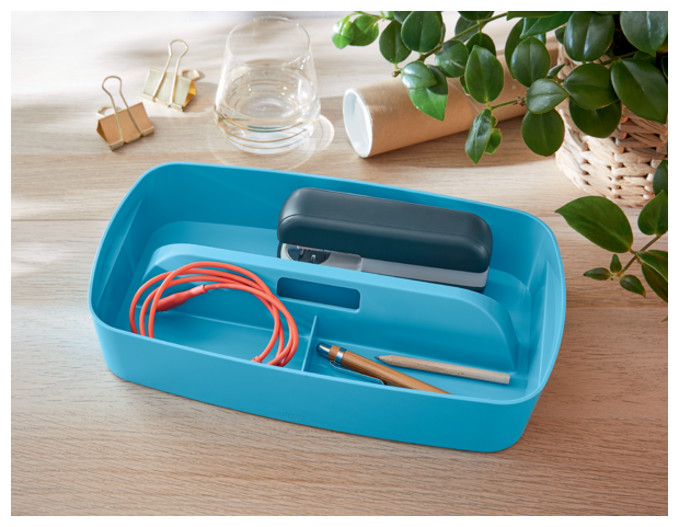 Короб Leitz MyBox с крышкой, малый + вставка-органайзер с ручкой Cosy, выделка "soft touch", синий - фотография № 4