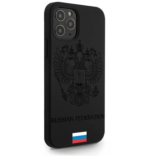 фото Черный силиконовый чехол musthavecase для iphone 12/12 pro черный лаковый герб россия для айфон 12/12 про противоударный