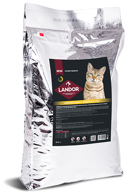 Landor STERILISED ADULT Полнорационный сухой корм для взрослых стерилизованных кошек индейка и утка 10 кг - фотография № 4