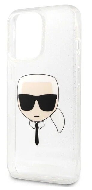 Lagerfeld для iPhone 13 Pro Max чехол TPU Glitters Karl's head Hard Transp Silver