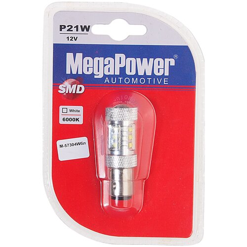 MEGAPOWER Автолампа P21/5W BAY15d 16 SMD WATTS CREE WHITE M-57304Wбл