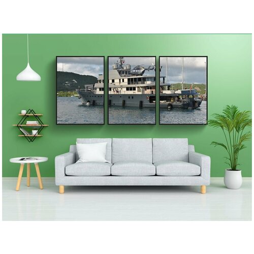 фото Набор модулных постеров для интерьера "мегаяхта, суперяхта, вертолет" 60x90 см. в тубусе, без рамки lotsprints