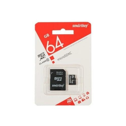 Карта памяти Smartbuy microSD, 64 Гб, SDXC, класс 10, с адаптером SD Smartbuy 6711958 .