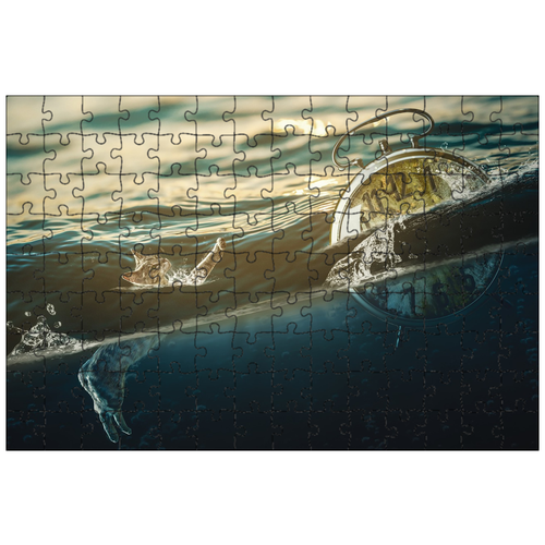 фото Магнитный пазл 27x18см."кошка, часы, море" на холодильник lotsprints