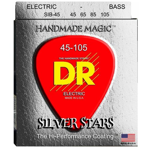 DR SIB-45 - SILVER STARS™ - струны для 4-струнной бас-гитары, прозрачное покрытие, посеребрёные, 45 - 105