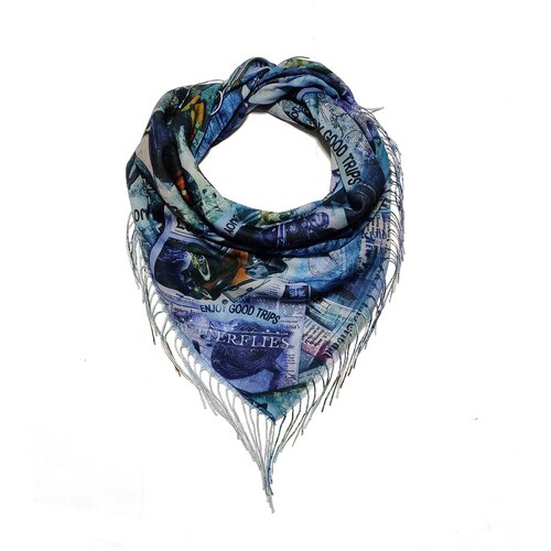 Платок FAMUYI, 100х100 см, синий, голубой