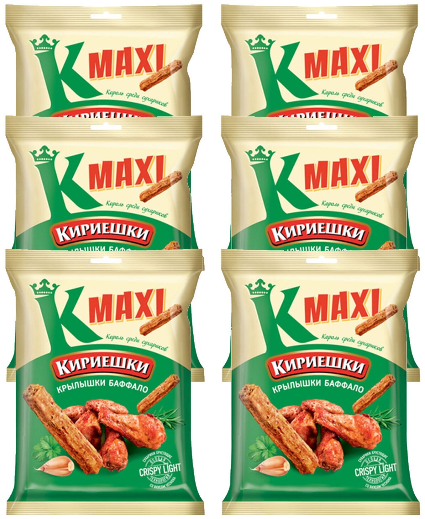 «Кириешки Maxi», сухарики со вкусом крылышек Баффало, 6 пачек по 60 г