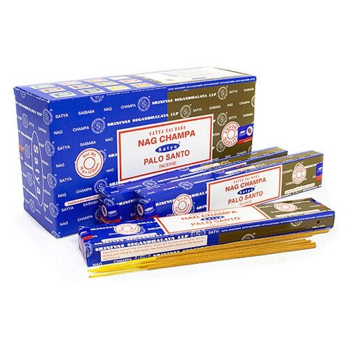 Благовоние Satya 16 гр Наг Чампа и Пало Санто Nag Champa and Palo Santo упаковка 12 шт