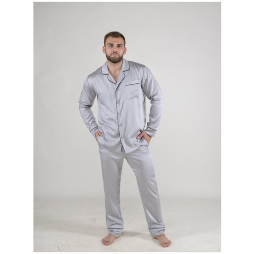 фото Пижама мужская из тенселя с брюками и рубашкой "серебро" размер 48 малиновые сны