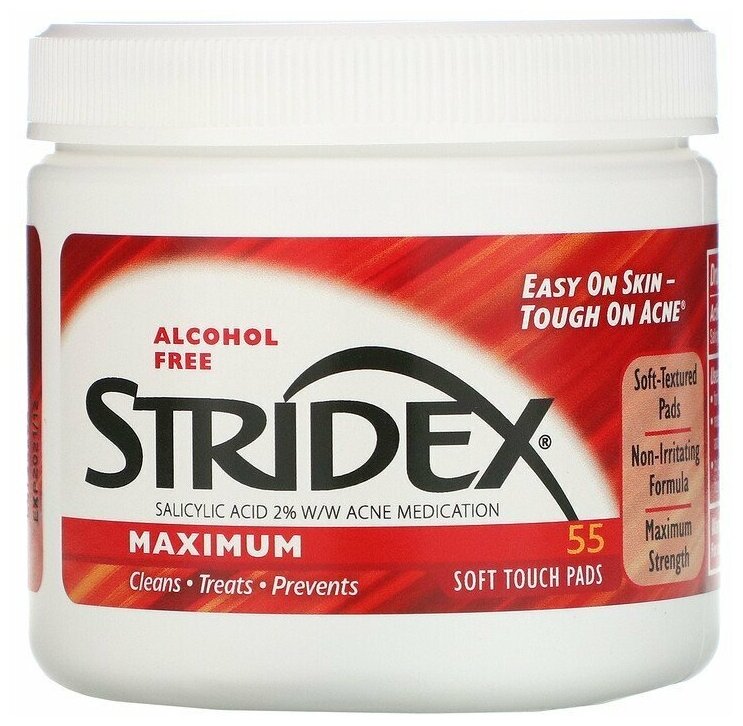 Stridex Одношаговое средство от угрей максимальная сила без спирта 55 мягких салфеток