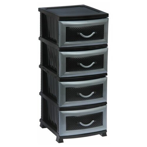 Комод 4-х секционный «Дельфин», цвет чёрный/серебристый перламутр