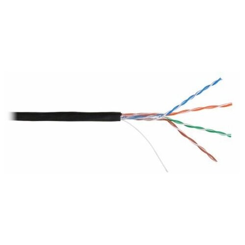 Кабель витая пара U/UTP 5e кат. 4 пары NIKOLAN NKL 4600B-BK 24AWG(0.50 мм), медь, одножильный (solid), внешний, PE, чёрный, уп/305м