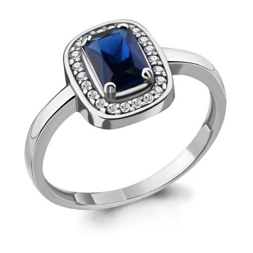 фото Серебряное кольцо aquamarine а63902б с фианитом и гидротермальным сапфиром diamant-online