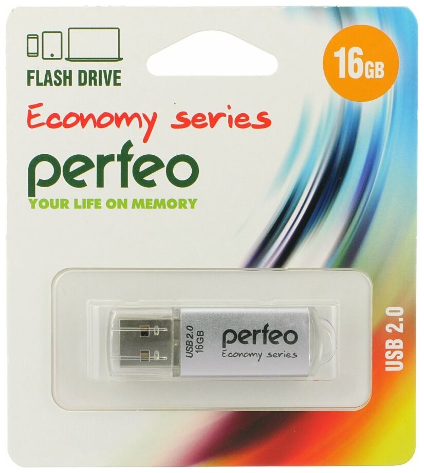 Флешка 16GB USB2 Perfeo E01 Silver
