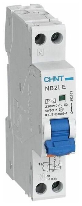 Выключатель автоматический дифференциального тока 1п+N C 16А 30мА 1мод. электрон. тип A 6кА NB2LE (R) CHINT 689007