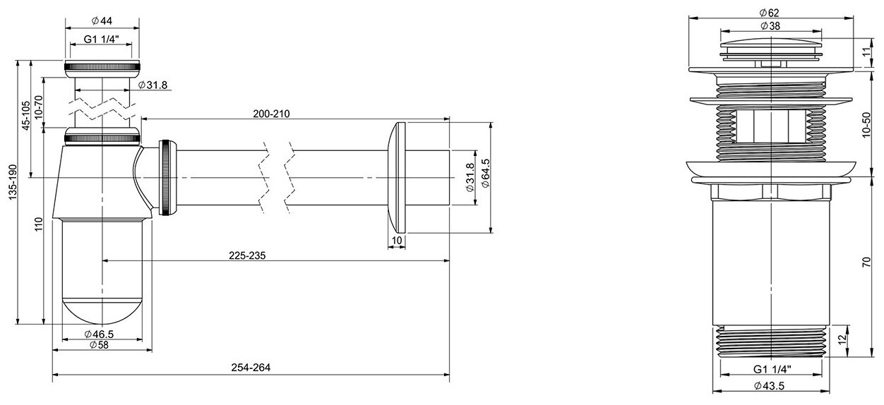 Промо-набор 2 в 1 Wellsee Drainage System 182103001, сифон для раковины, донный клапан, цвет хром - фотография № 8