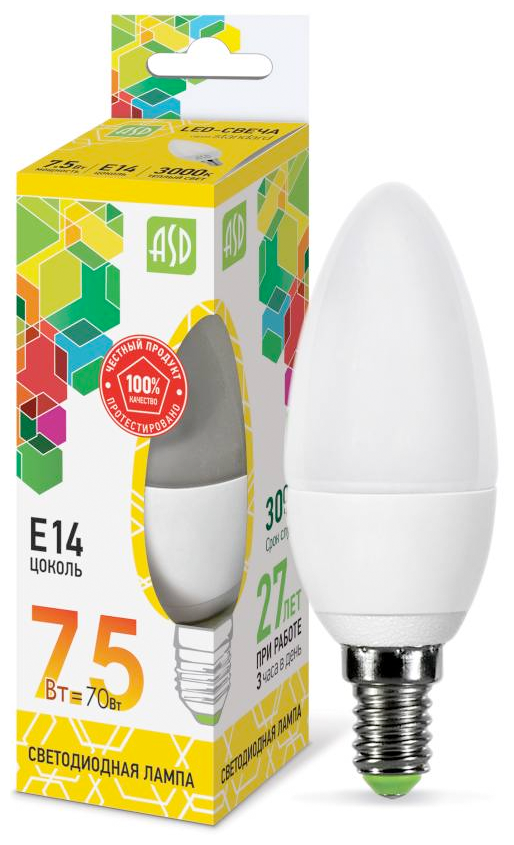 Лампа светодиодная ASD LED-СВЕЧА-Standard E14 C37