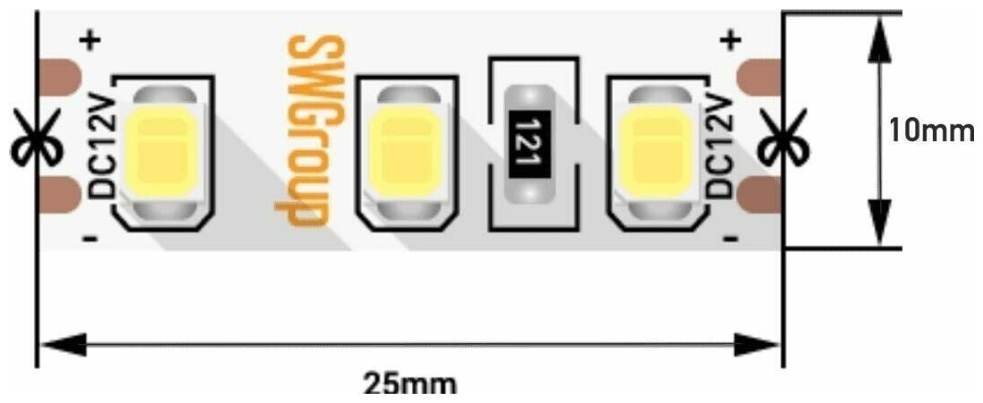 Светодиодная лента "SWG" 12 Ватт/метр 120 LED/метр 2835SMD холодный белый 5M 001577 - фотография № 2