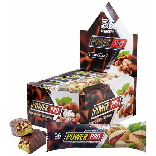 Power Pro Батончики Power Pro с цельными орехами и фруктами 60 г, 20 шт, вкус: фисташковое пралине батончик биоток тропический шейк 30 г