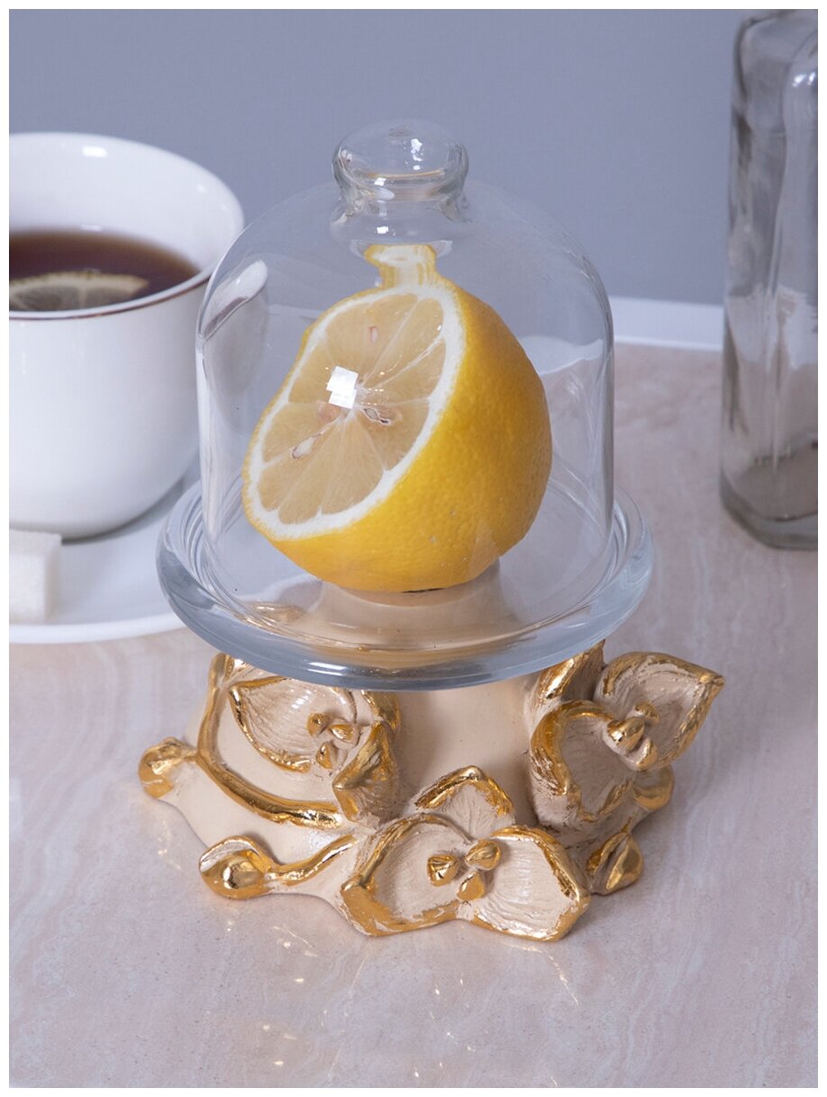 фото Лимонница стеклянная с подставкой из мрамора Bogacho Орхидея Лайм бежевая ручная работа