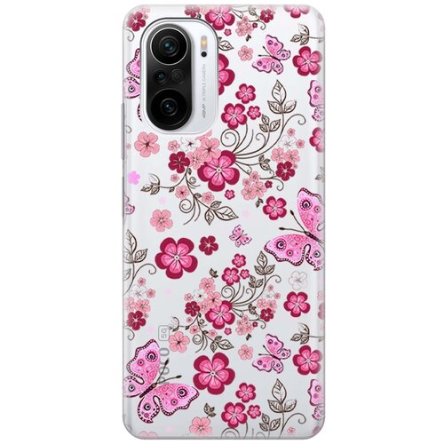 ультратонкий силиконовый чехол накладка transparent для asus zenfone max m2 zb633kl с 3d принтом butterflies and flowers Ультратонкий силиконовый чехол-накладка Transparent для Xiaomi Poco F3 с 3D принтом Butterflies and Flowers