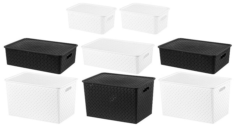 Корзинка / коробка для хранения с крышкой 8 шт Береста 3 л (2 штуки), 7,5 л (3 штуки), 14 л (3 штуки) El Casa, цвет черный, белый, набор - фотография № 3