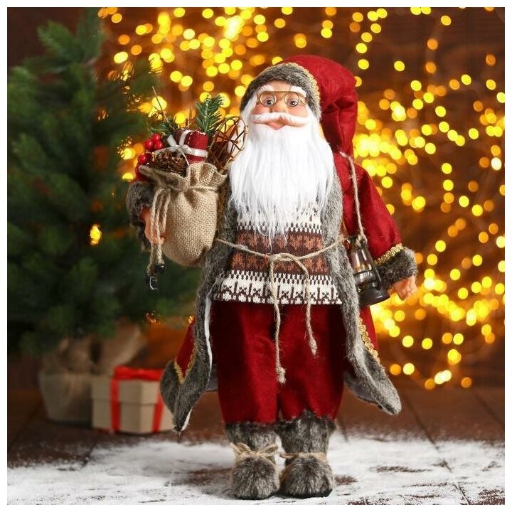 Дед Мороз "В красной шубке с фонариком" 24х45 см