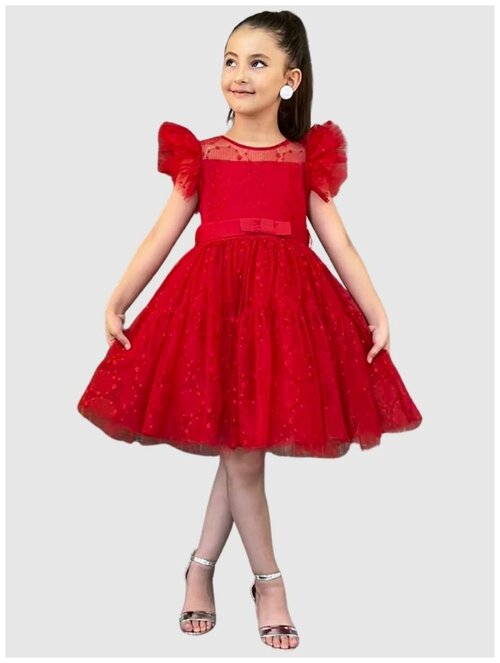 Платье-пачка Wizzy, нарядное, в горошек, размер 98, красный