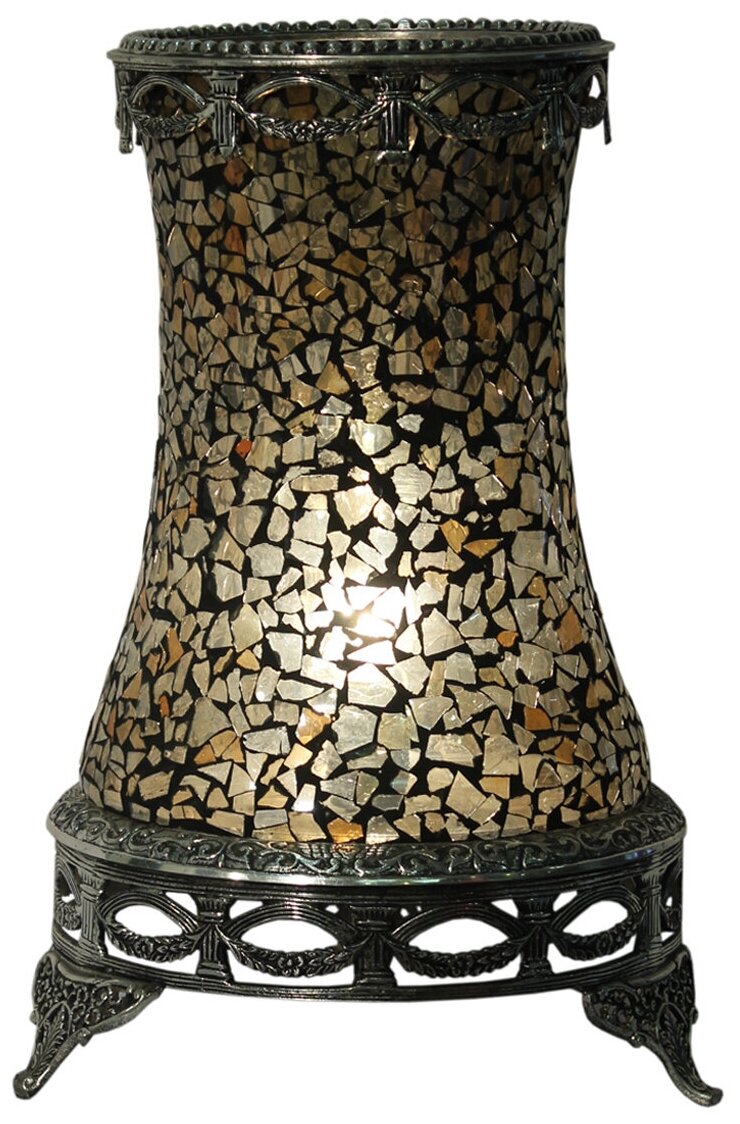 Лампа настольная из стеклянной мозаики и бронзы, высота 44 см. Индия. — фото 1