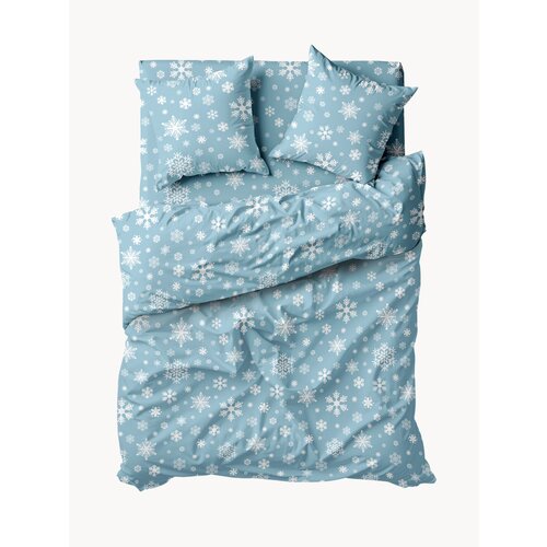 Флоранс Новогодний комплект постельного белья, Полисатин, 1 5 спальное, нав. 70х70, Snowflakes Blue